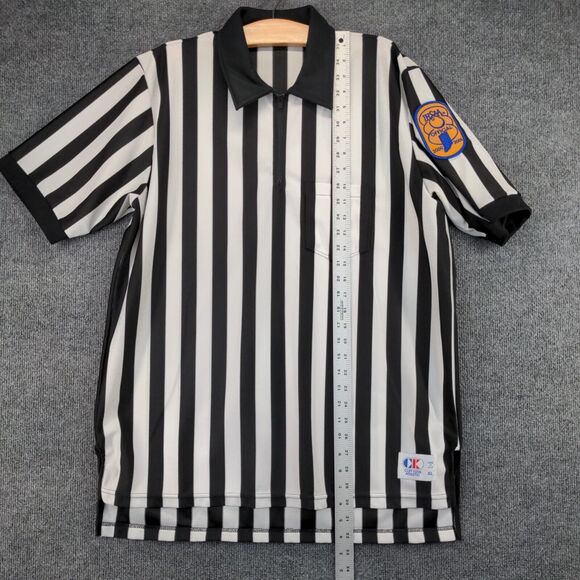 Vintage Cliff Keen Athletic IHSAA Patch Referee Shirt Men XL White Black Striped - Picture 11 of 13
